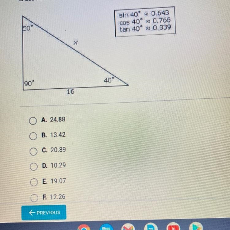 Trigonometric RatiosQuestion 10 of 10What is the approximate value of y in the diagram-example-1