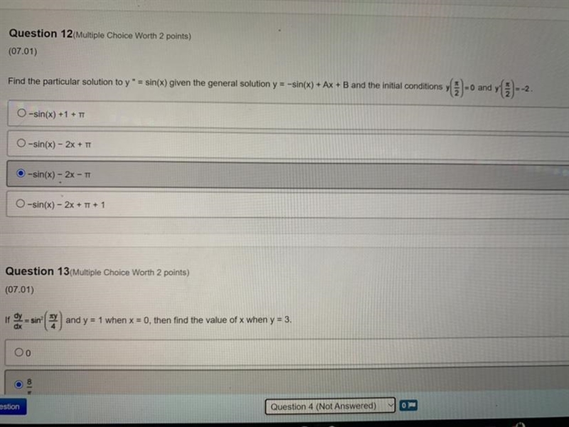 Find the particular solution to y "= sin(x) given the general solution y = -sin-example-1