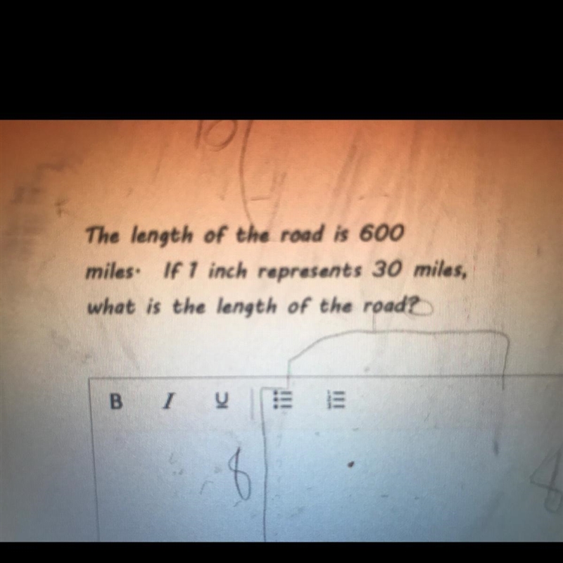 The length of the road is 600miles. If 1 inch represents 30 miles,what is the length-example-1