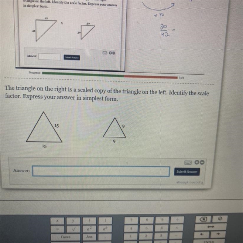 The triangle on the right is a scaled copy of the triangle on the left. Identify the-example-1