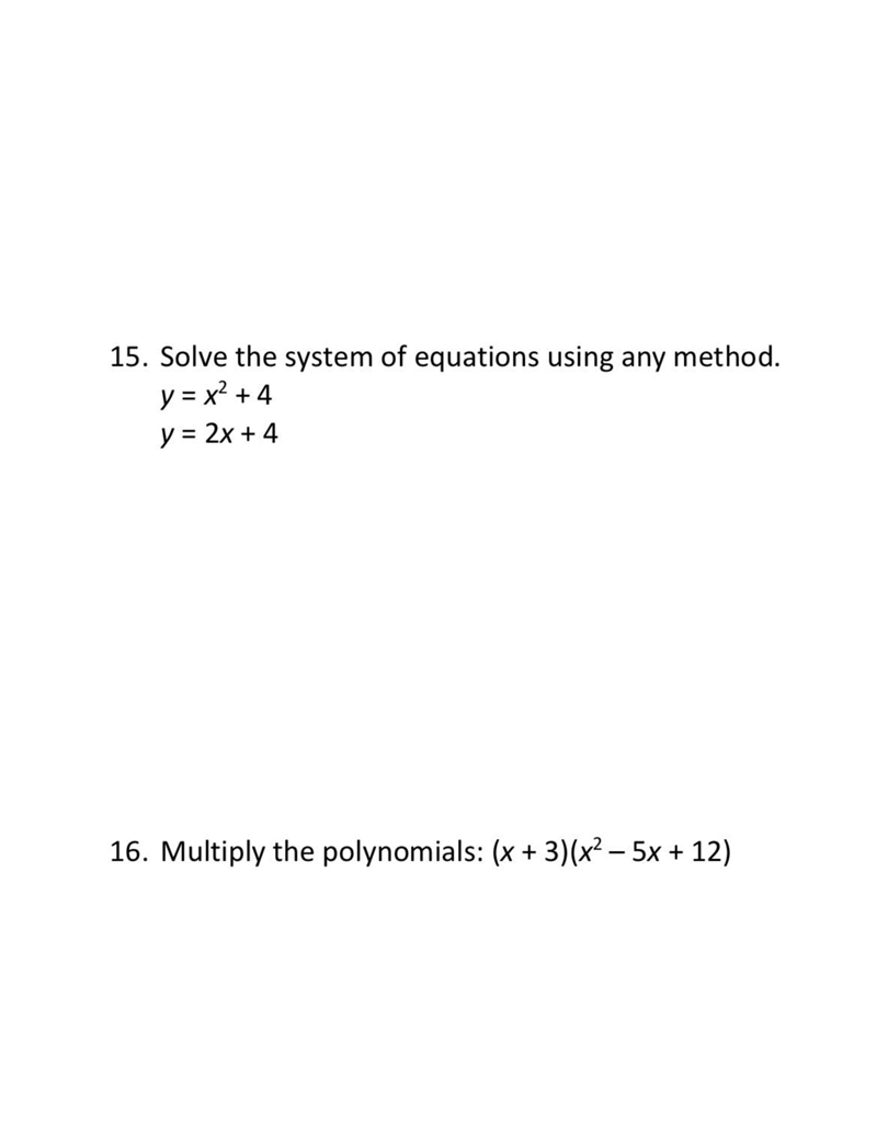 Solve the system of equations using any method. y = x^2 + 4y = 2x + 4-example-1