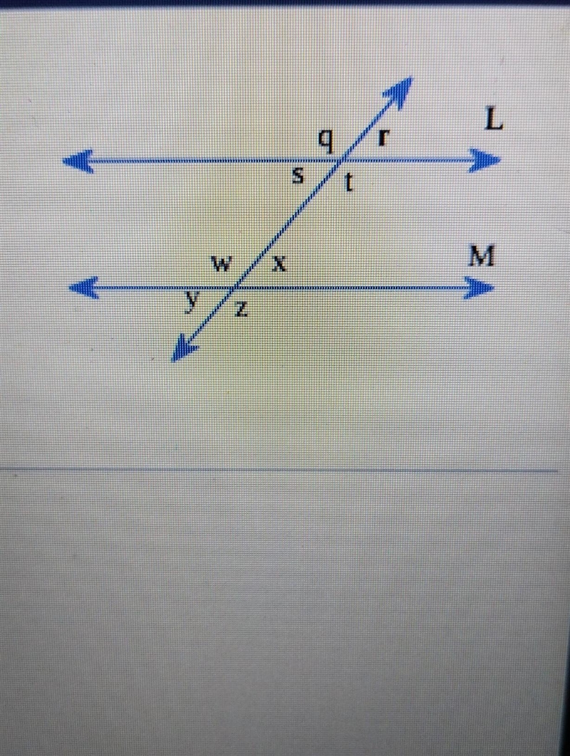 Assume that Lines L and M are parallel. Find a pair of acute, corresponding angles-example-1