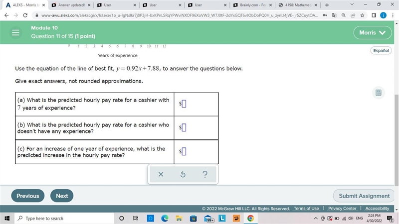 The scatter plot shows the number of years of experience-example-2