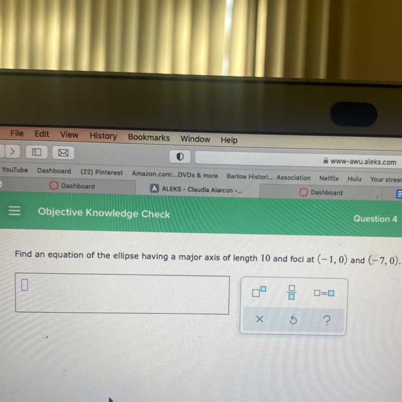 Find an equation of the lips having major axis of length and foci-example-1