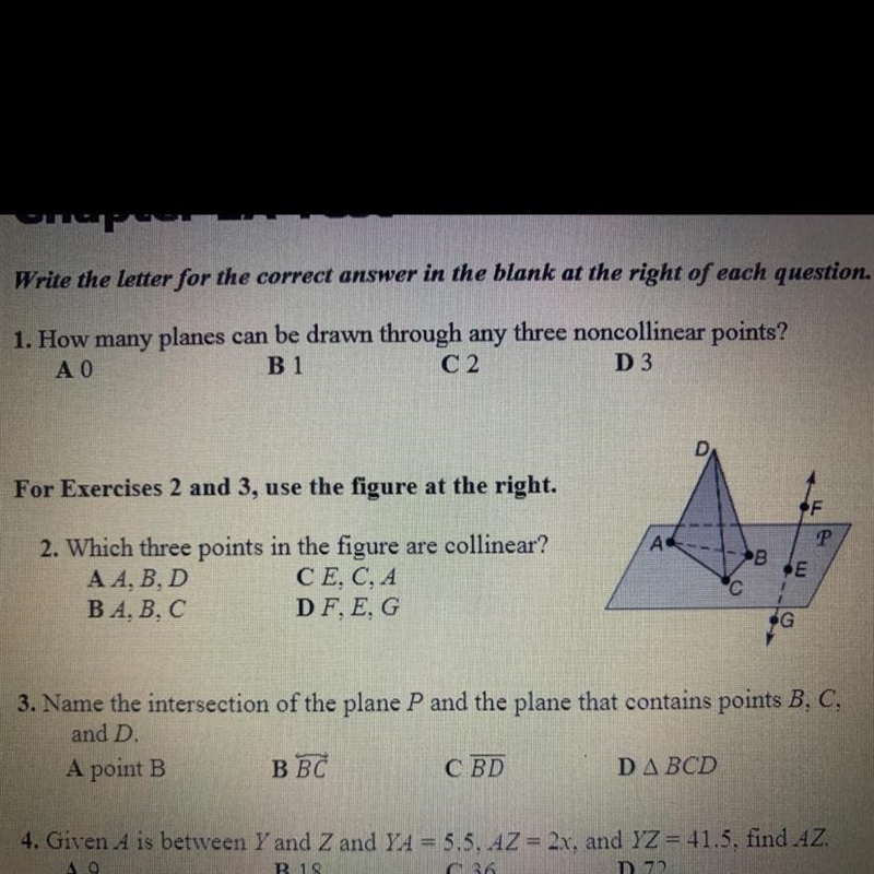 Number one please How many planes can be drawn through any three non collinear points-example-1