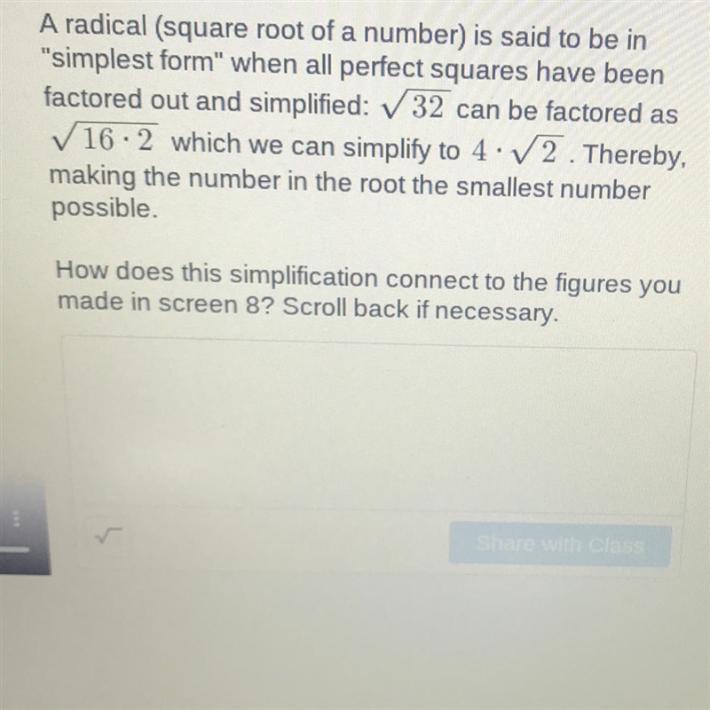 Radical!A radical (square root of a number) is said to be in"simplest form&quot-example-1