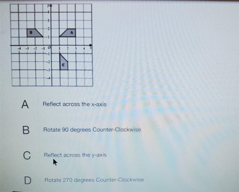 Which of the following transformations will map trapezoid A onto trapezoid C?​-example-1