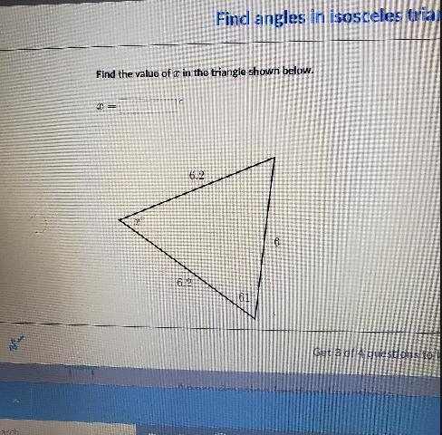 Find the value of x below in the triangle shown below-example-1