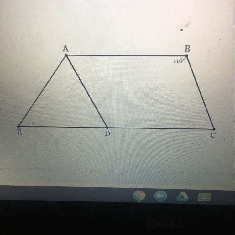 In the diagram below, DE = AE, BA || CE, CB || DA andmZB= 116°. Find mZE. What is-example-1