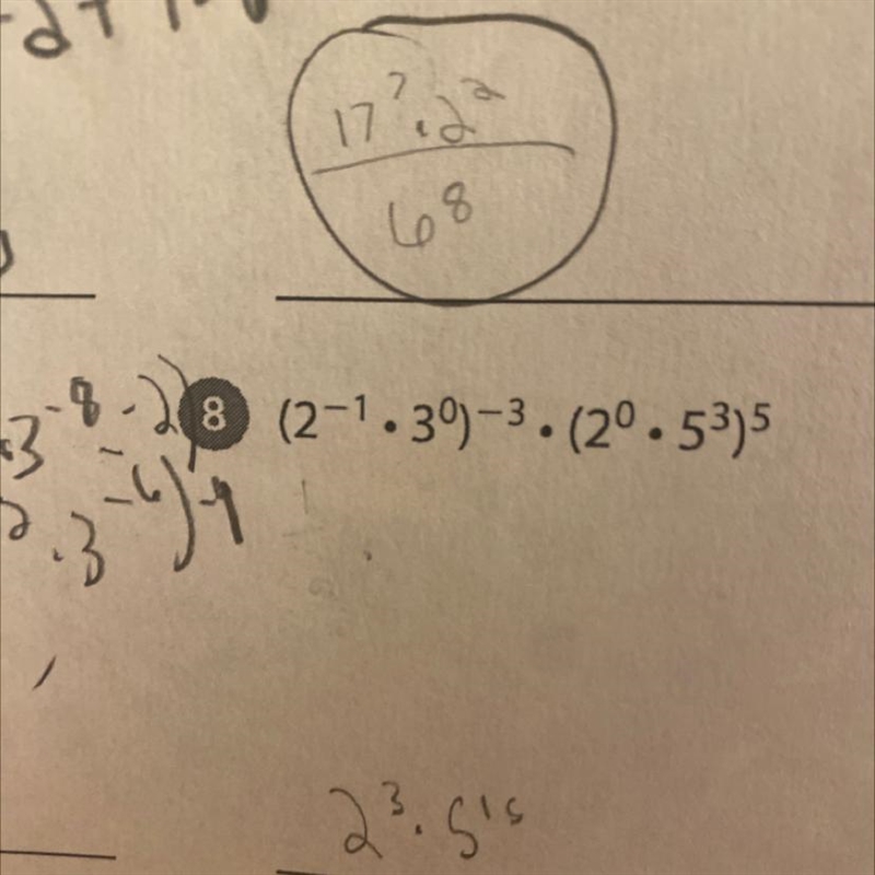 Evaluate the expression how do you get to (2^-1 x 3^0)^3 times (2^0 x 5^3) ^5-example-1