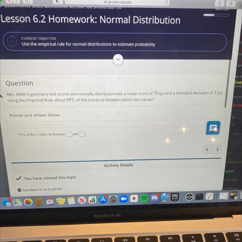 Mrs. Miller's geometry test scores are normally distributed with a mean score of 70 (2) and-example-1