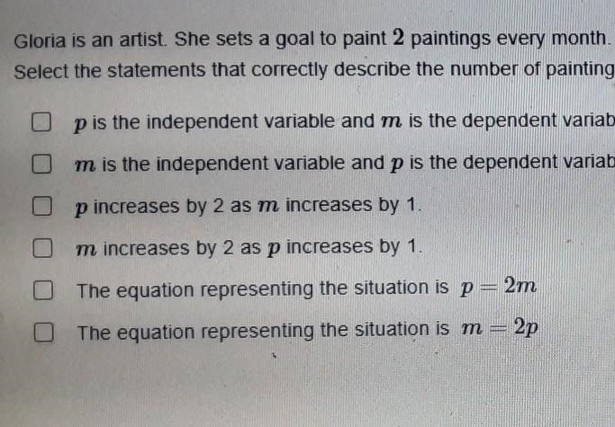 Gloria is an artist. She sets a goal to paint 2 paintings every month the number of-example-1