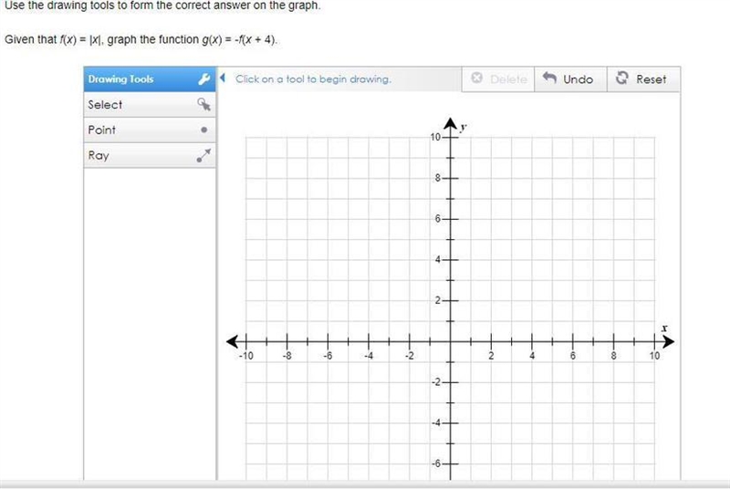 Given that f(x) = |x|, graph the function g(x) = -f(x+4)-example-1