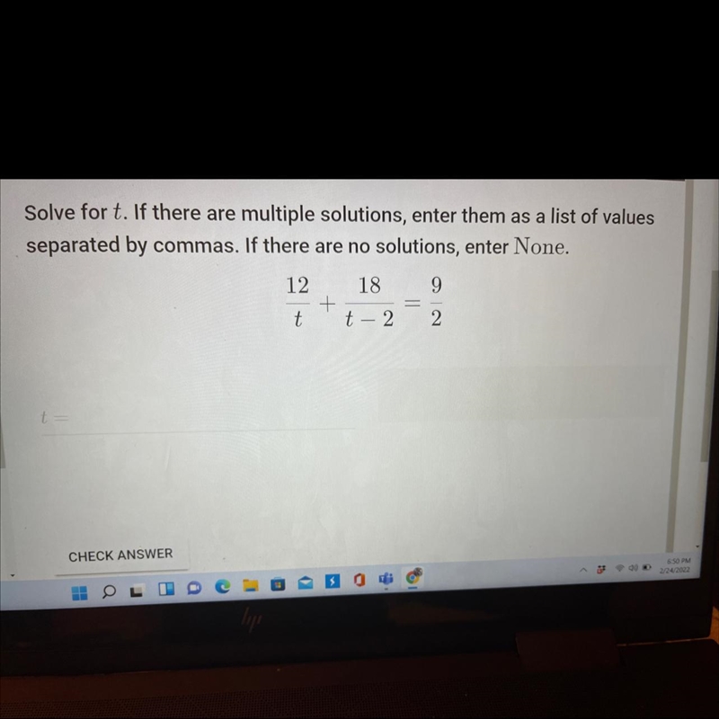 Solve for t. If there are multiple solutions, enter them as a-example-1