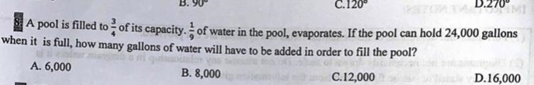 A pool is filled to 3/4 of its capacity 1/9 of water in the pool, evaporates. If the-example-1