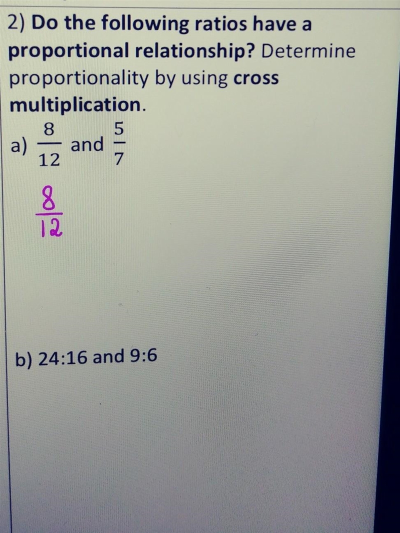 Do the following ratios have a proportional relationship? Determine proportionality-example-1