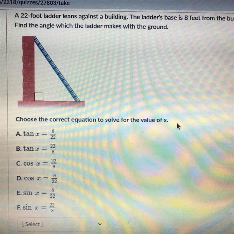 A 22 foot ladder leans against a building. The ladders base is 8 feet from the building-example-1