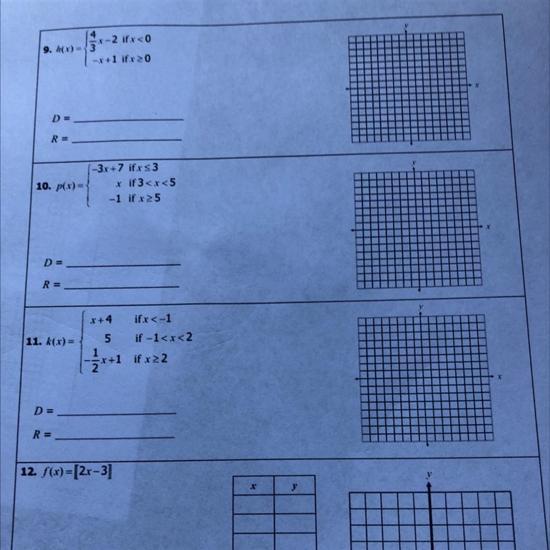 Graph each function. Then identify the domain and range. Only part 9 and 11. Skip-example-1