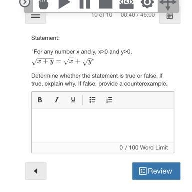 Determine whether the statement is true or false. Iftrue, explain why. If false, provide-example-1