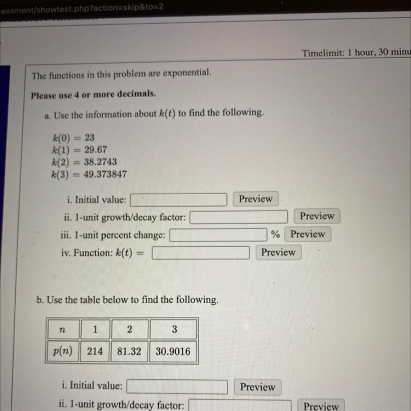 help solve for initial value, the 1 unit growth/decay factor, the 1 unit percent change-example-1