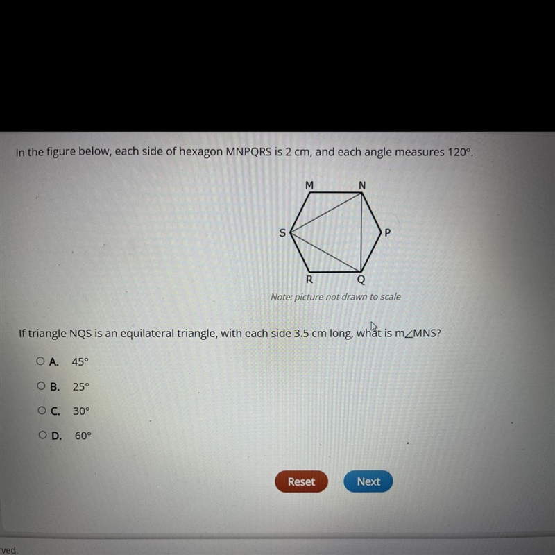 In the figure below, each side of hexagon MNPQRS is 2 cm, and each angle measures-example-1