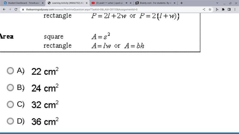 What is the area of the parallelogram shown below? A. B. C. D.-example-2