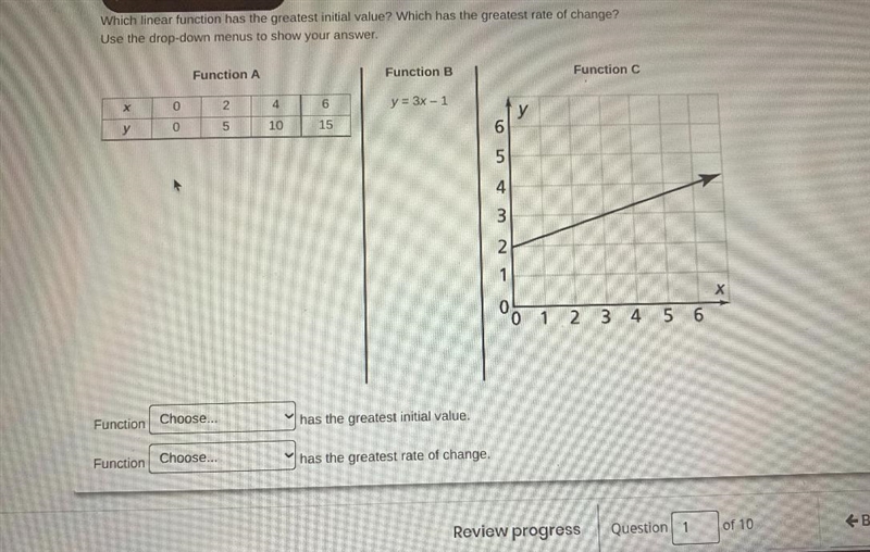 Whichatest initial value?Use the drop-down menus to show your answer.Function AX026y-example-1