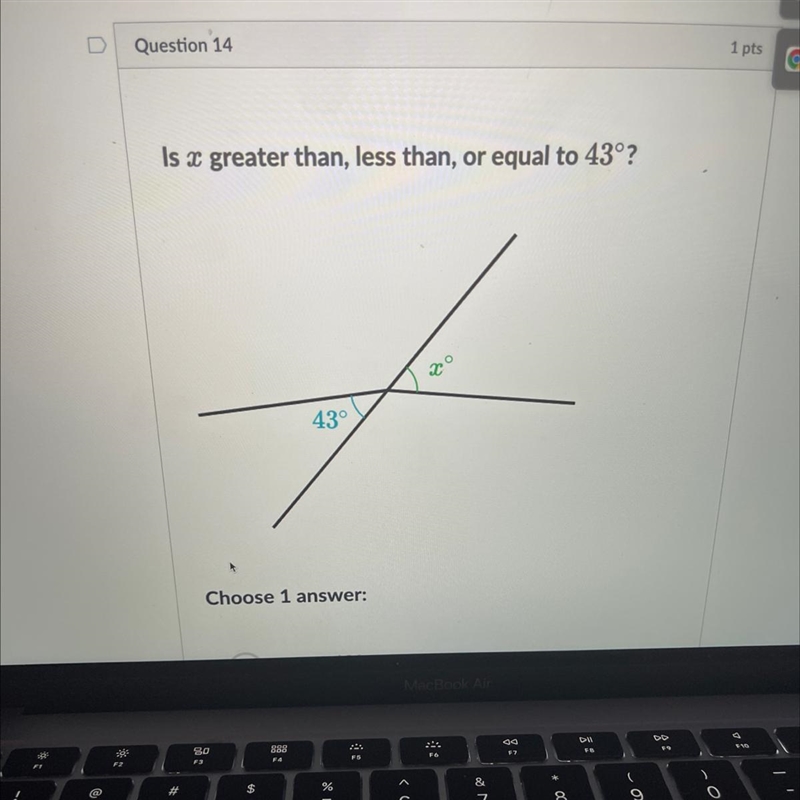 Is x great than, less than, or equal to 43?it will-example-1