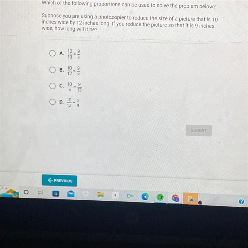 Which of the following proportions can be used to solve the problem below?Suppose-example-1