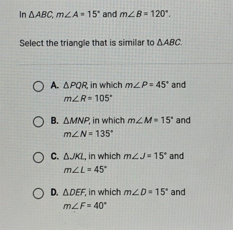 How do I know which triangle is Similar to ABC?-example-1