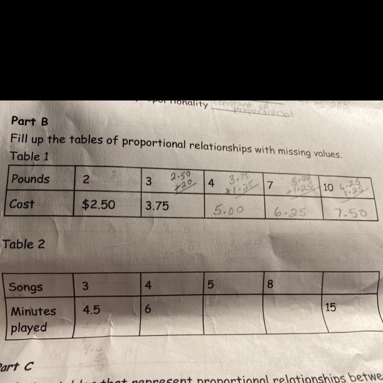 Need some help with table 2.Fill up tables of proportional relationships with missing-example-1