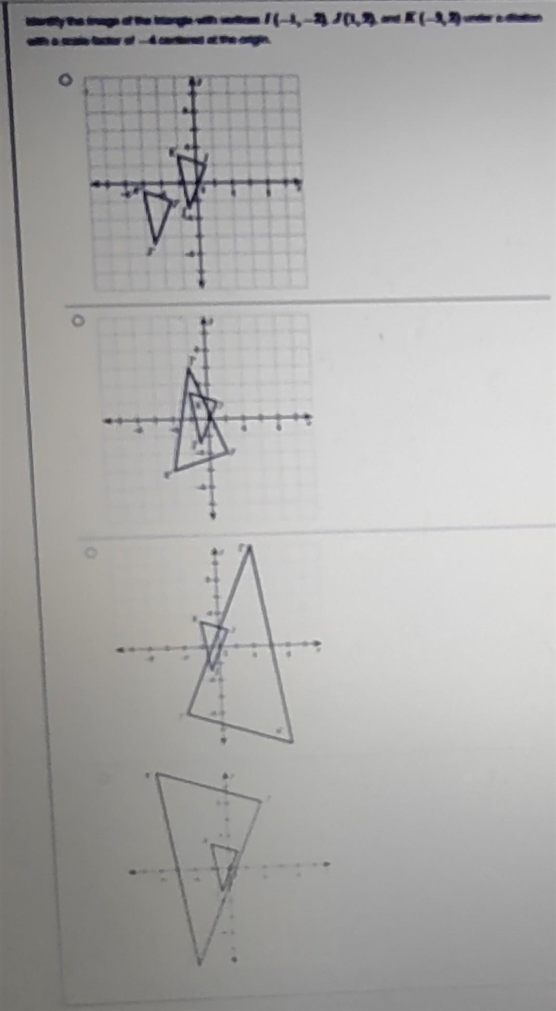 Identify the image of the triangle with vertices I (-1, -3), J (1, 2,), and K (-2, 3), under-example-1