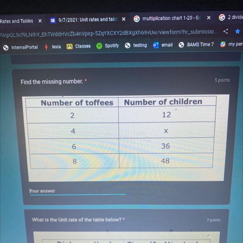 Find the missing number. Number of toffees 2 Your answer 4 6 8 Number of children-example-1