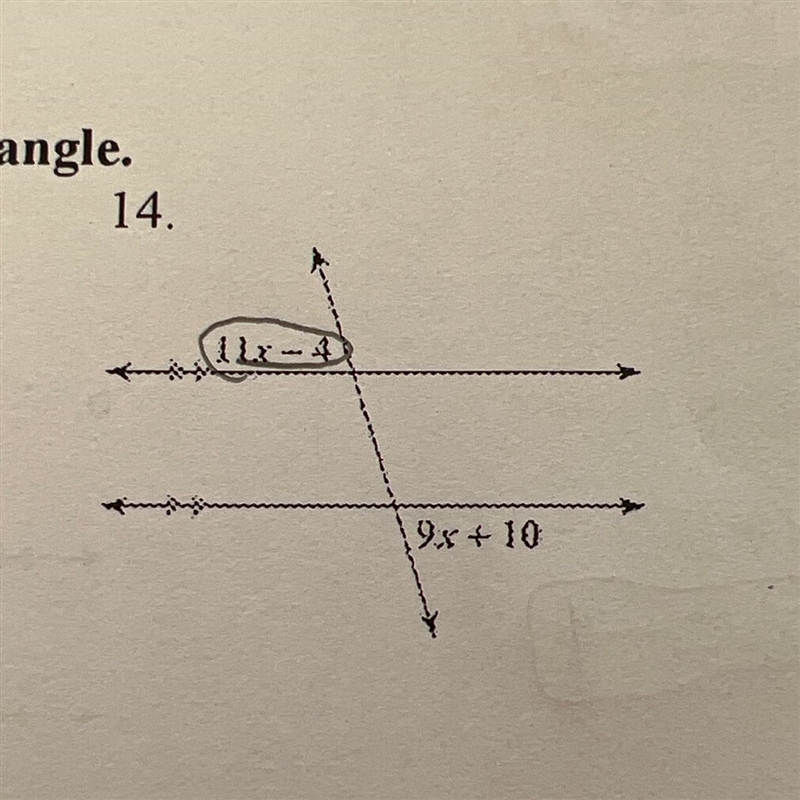 Solve for x then give the measure of the bolded angle.-example-1