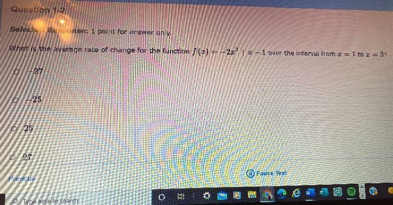 What is the average rate of change for the function f(x)= -2x^3 + x - 1 over the interval-example-1