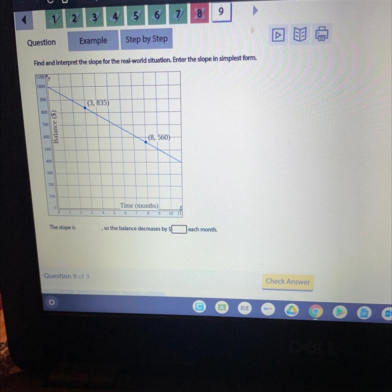 What’s the slope and the balanced that’s decreases by $?-example-1