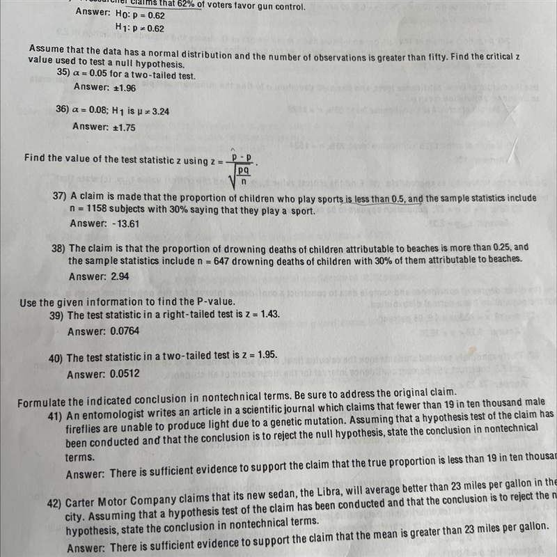 Find the value of the test statistic z using z =P-Ppan37) A claim is made that the-example-1