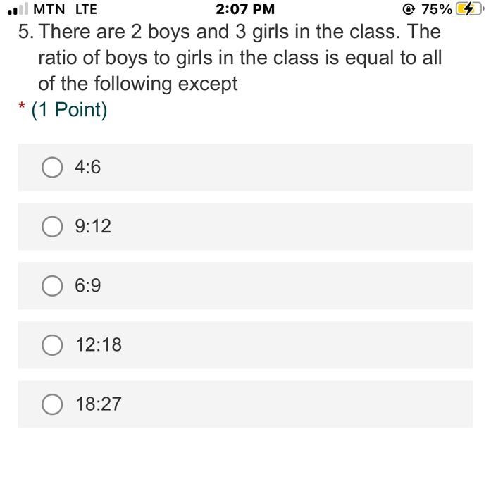 5. There are 2 boys and 3 girls in the class. The ratio of boys to girls in the class-example-1