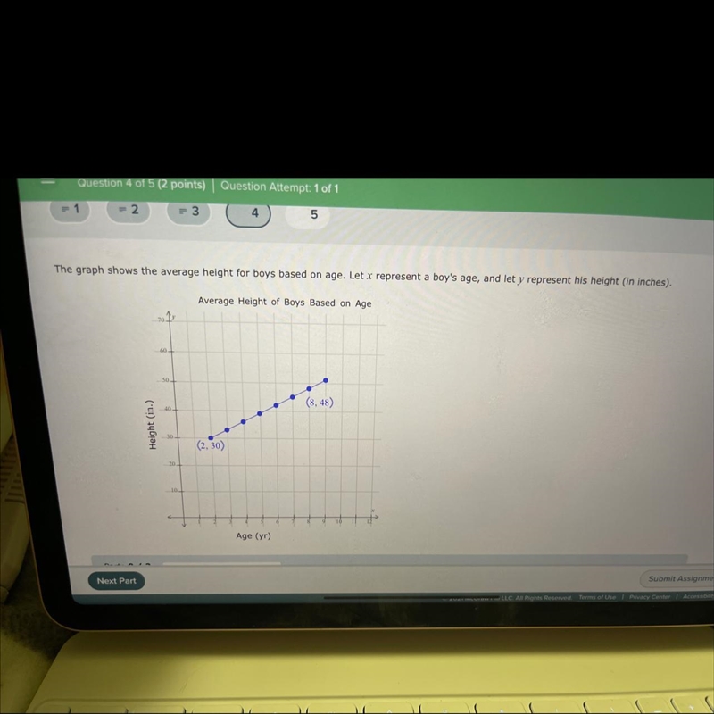 (a) Find a linear equation that represents the height of a boy versus his age.-example-1