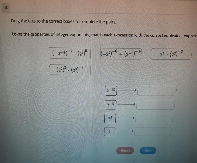 Drag the tiles to the correct boxes to complete the pairs-example-1