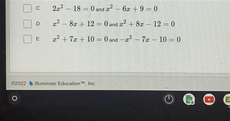 Which of the following pairs of equations have the same solution set? Select all that-example-1