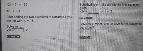 -2x + 3y = -12 2x + y = 4 after adding the two equations to eliminate x you are left-example-1