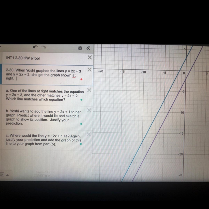 c. Where would the line y = - 2x + 1 lie? Again, justify your prediction and add the-example-1