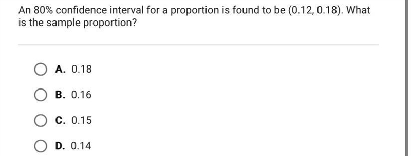 An 80% confidence interval for a proportion is found to be (0.12, 0.18). Whatis the-example-1