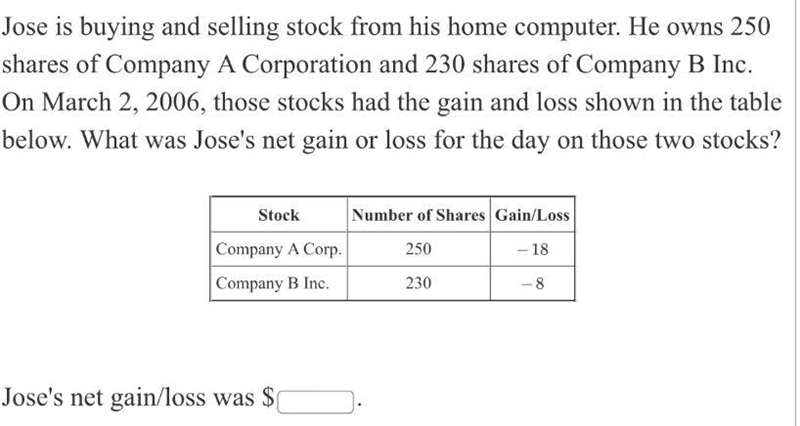 Jose is buying and selling stock from his home computer. He owns 250 shares of Company-example-1