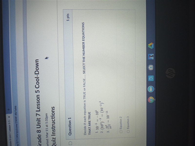 Decide if each equation is TRUE or FALSE..... SELECT THE NUMBER EQUATIONS THAT ARE-example-1