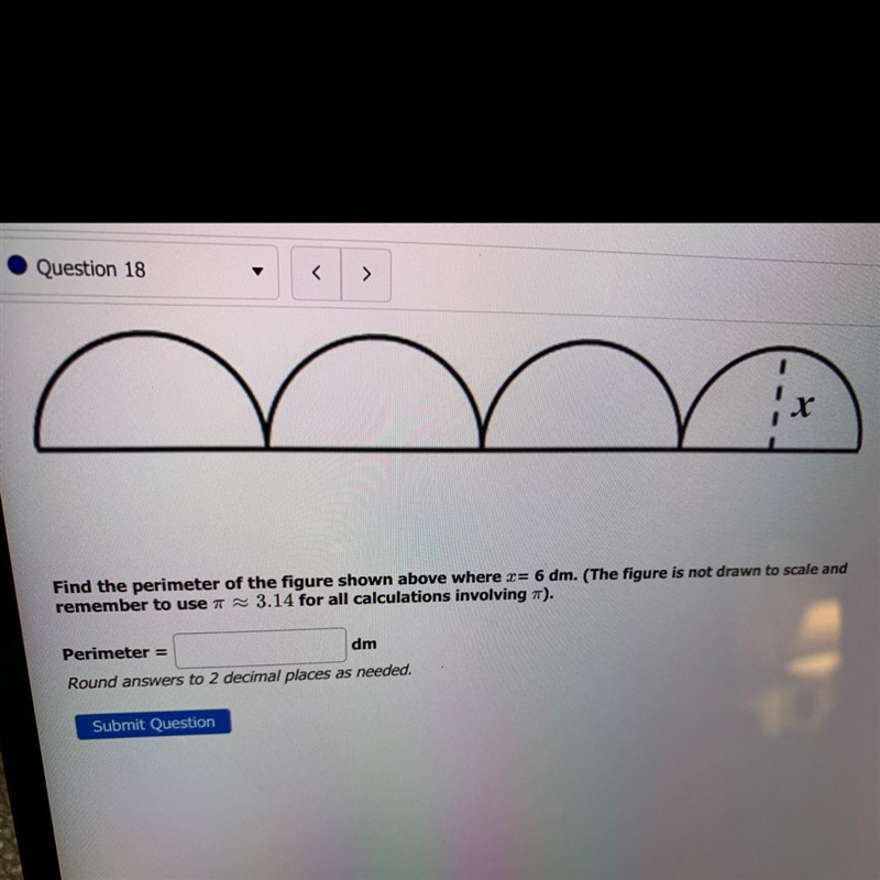 Find the perimeter of the figure shown above where x= 6 dm. (The figure is not drawn-example-1