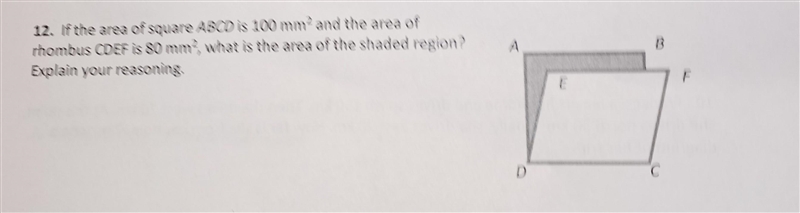 if the area of the square ABCD is 100 mm square and the area of the rhombus cdef is-example-1