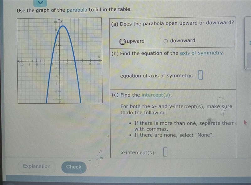 Use the graph of the parabola to fill in the table-example-1