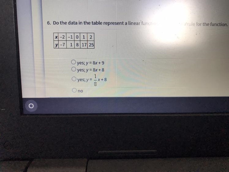 Do the data in the table Represent a linear function?-example-1